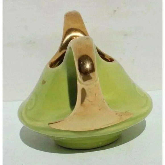 Vintage MCM Pearl China Co Green Sugar Bowl Dish 22KT Gold Trim (Tea Time) - Picture 4 of 6